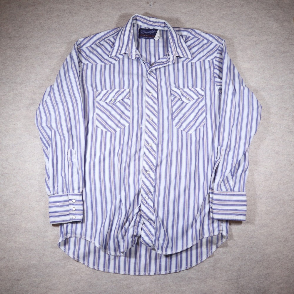 Vintage Wrangler Western Snap Shirt Mens 15.5-33 Purple Striped Y2K Workwear 90s